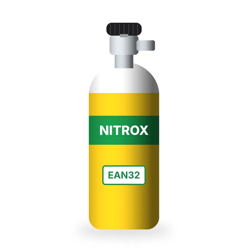Botella de buceo de nitrox EAN32 en alquiler, color amarillo con franja verde - Diving Canarias